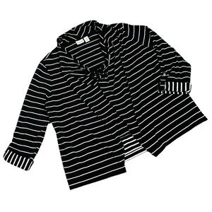 ZENERGY BY CHICO’S Jacket Black White Stripes Open front Ties Size 12 LIKE NEW